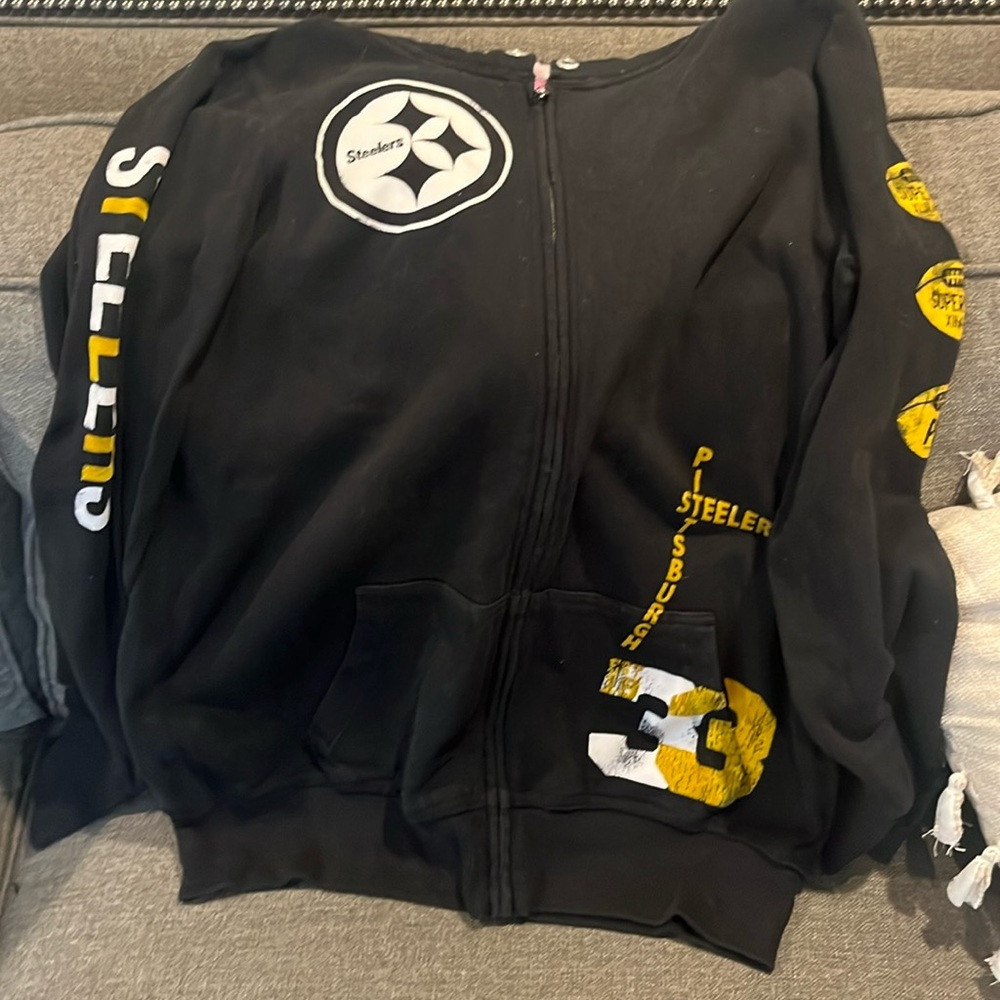 Victoria’s Secret Pink NFL Steelers Football Zip Up Hoodie Black and Gold Large
